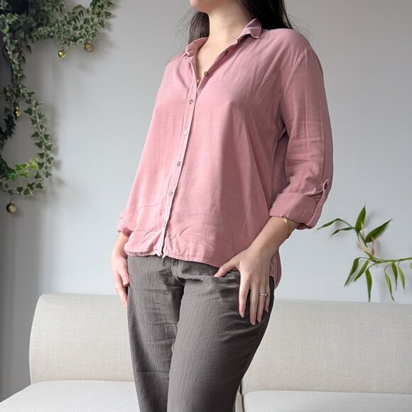 Stradivarius, Linen-like Blush Pink Roll-up Sleeve Blouse, Size L - Picture 1 of 14